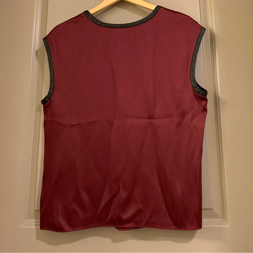 Helmut Lang Satin Burgundy With Black Lamb Leather Trim Tank Top Size L - Picture 9 of 10